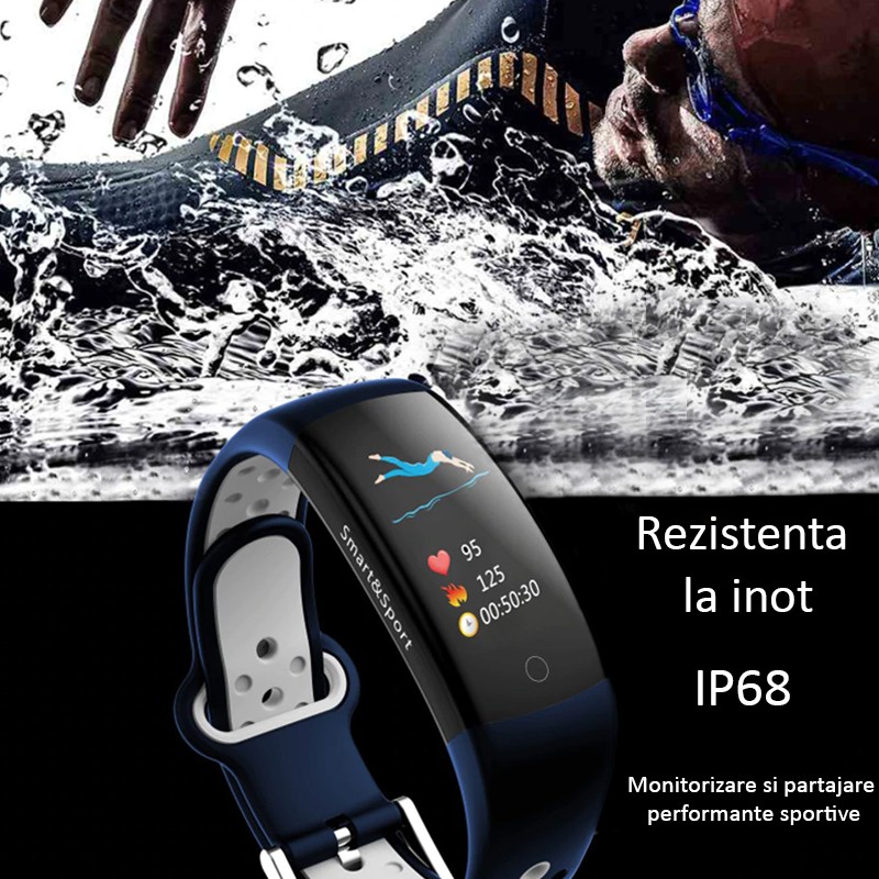 Bratara smart fitness Bluetooth, 14 functii, monitorizare sport, inot, IP68 - imagine 8